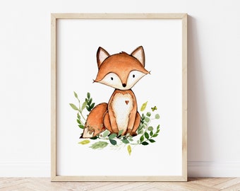 Printable Fox Nursery Decor. Watercolor Fox Print. Baby Fox Print. Fox Baby Shower. Fox First Birthday. Fox Art. Baby Fox. Nursery Art.