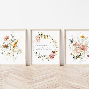 DIGITAL In a Field of Roses She is a Wildflower Printable. Dorm Room Decor. Wildflower quote. Floral Wall Art. Earth Tone Floral Nursery