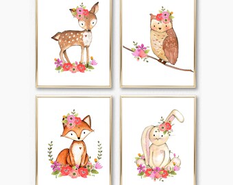 A3 art printables download Nursery Art Set of 4 Cute Animal