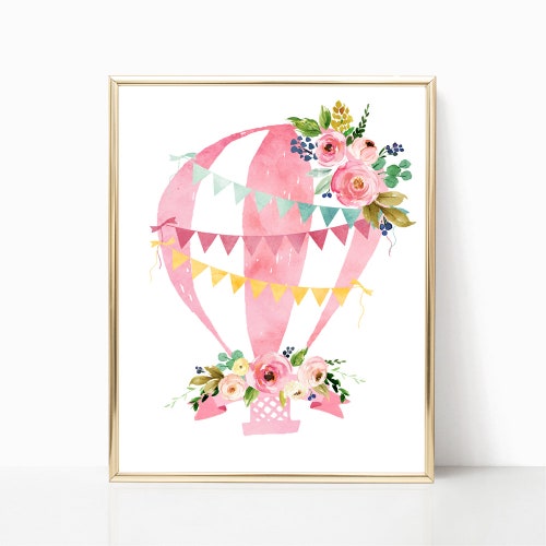 Printable Hot Air Balloon Art File. Pink Hot Air Balloon - Etsy