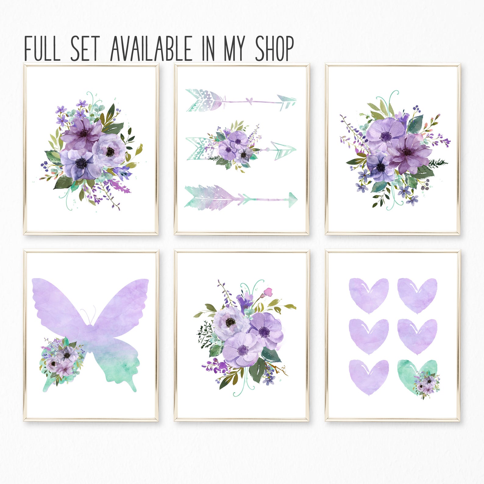 Purple and Teal Watercolor Hearts Nursery Art. Girl Nursery Art ...