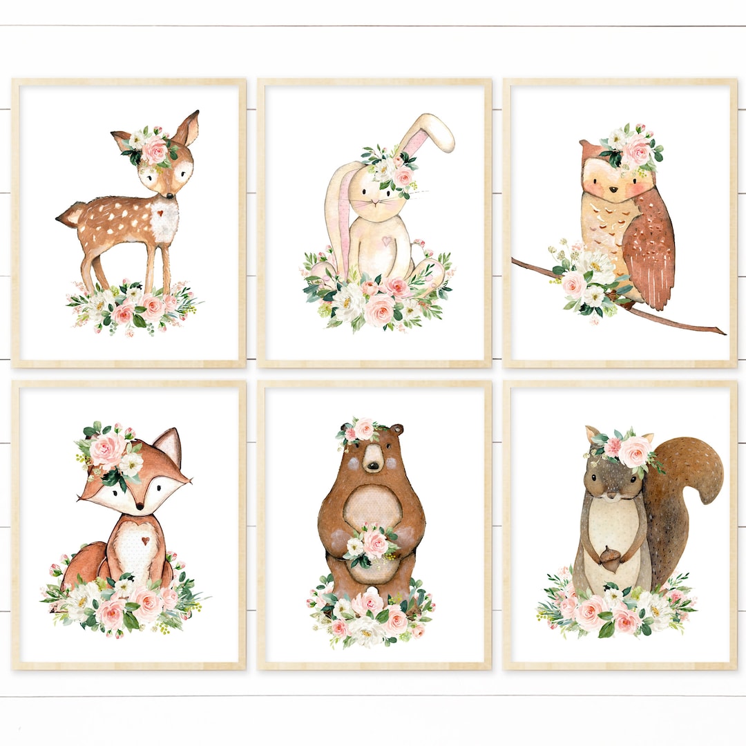 Printable Girl Nursery Wall Art. Blush Floral Woodland Nursery Prints ...