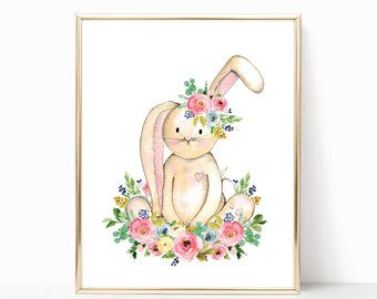 Bunny Nursery Wall Art. Rabbit Nursery. Rabbit Print. Watercolor Nursery Print. Woodland Nursery Art. Instant Download. Nursery Printable