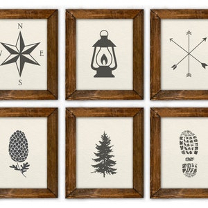 Vintage camping prints. Nature Art. Beige Art. Gray Art. Boy Bedroom Decor. Lake house Decor. Rustic Wall Art. Natural Cabin Decor Prints