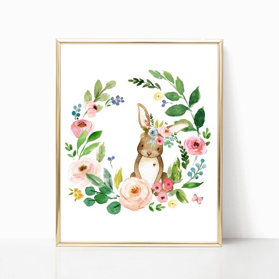 Printable Floral Rabbit Nursery Art. Rabbit Print. Rabbit Printable. Floral Rabbit. Rabbit Art. Rabbit Nursery Decor. Watercolor Rabbit Art