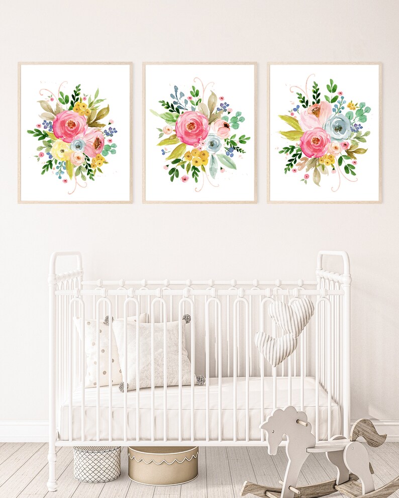 DIGITAL Floral Watercolor Wall Art. Baby Girl Nursery Prints. | Etsy