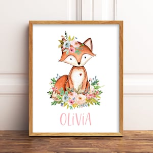 Jpeg File - Personalized Baby Gift. Fox Nursery Decor. Woodland Nursery Art. Nursery Animals Prints. Floral Woodland Nursery Decor  Floral