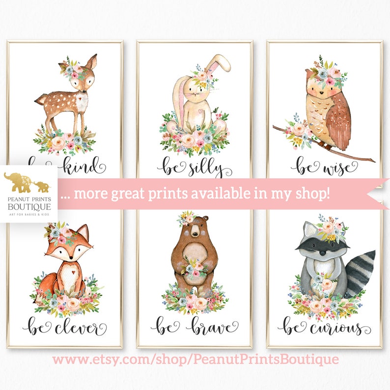 Girl Woodland Nursery Art. Woodland Nursery Decor. Pink Floral Etsy