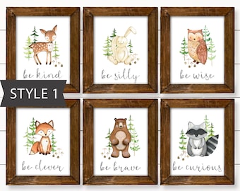 Printed and Shipped Baby Boy Nursery Prints - Set of 6. Nature Nursery Boy Wall Art Toddler Boy Bedroom Art Trees Woodland Animals Pictures