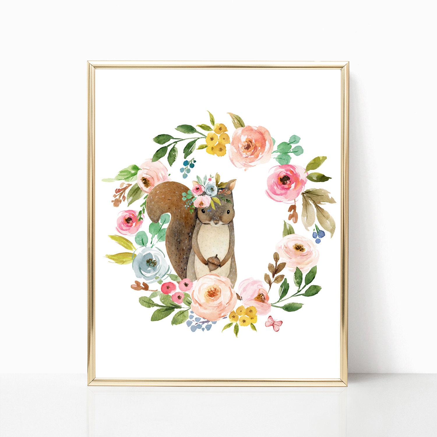 Printable Floral Nursery Art Set. Watercolor Woodland Animal - Etsy