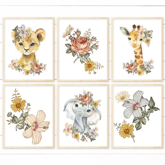 DIGITAL Vintage Floral Safari Animal Printables. Girl Boho - Etsy
