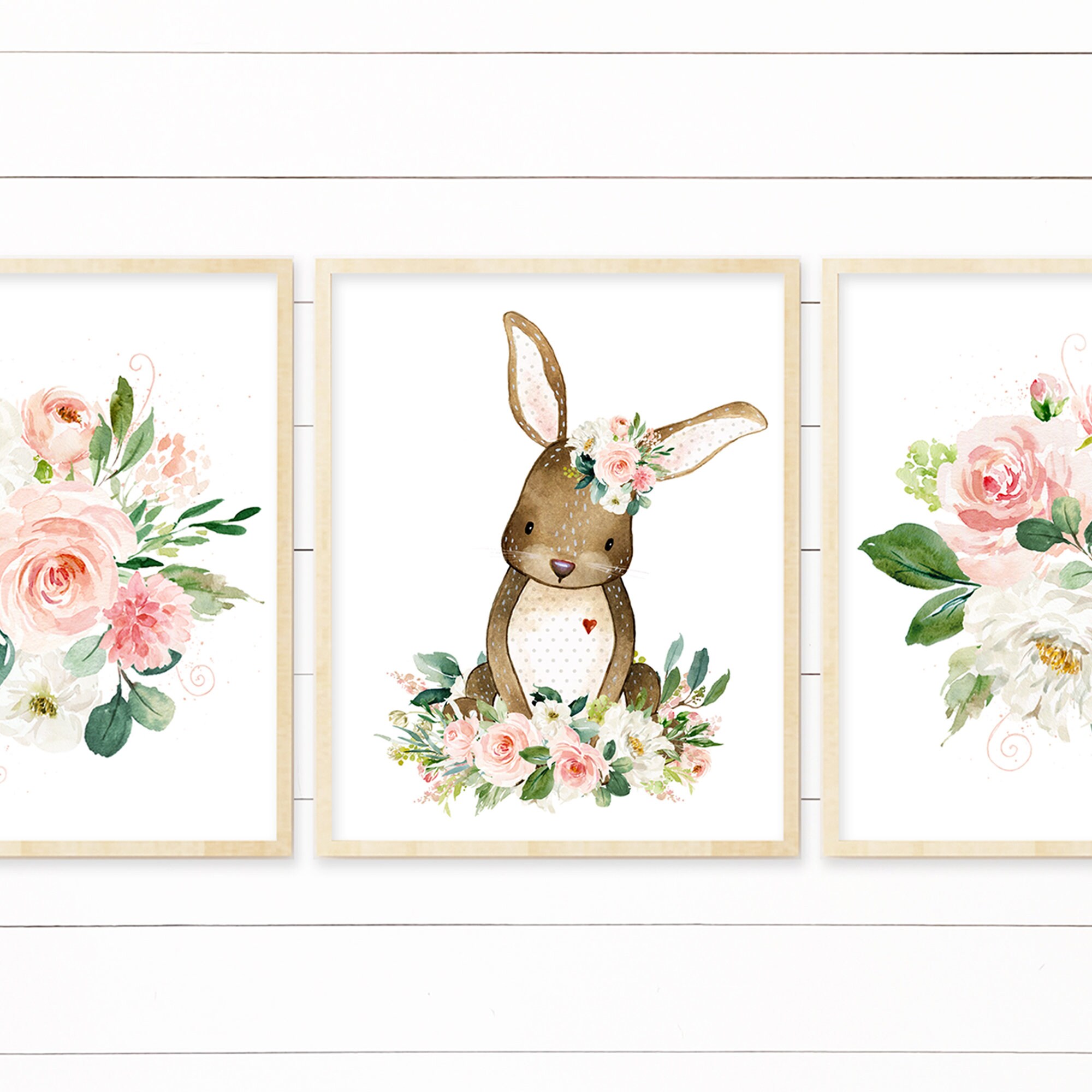Download Set of 3 Farmhouse Nursery Printables. Floral Bunny Rabbit ...