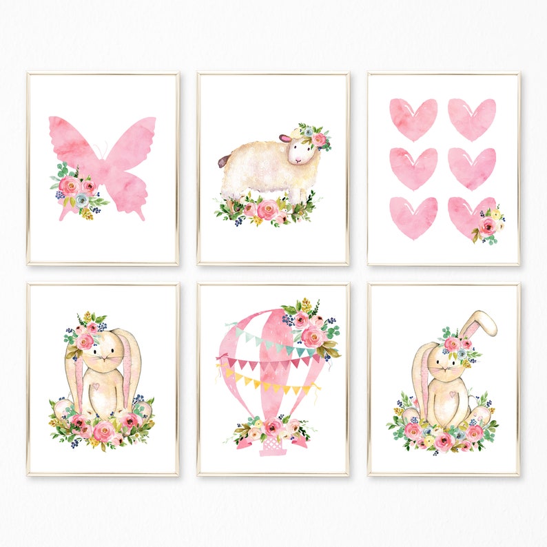 Watercolor Pink Floral Nursery Art Printable Files. Pink and Etsy