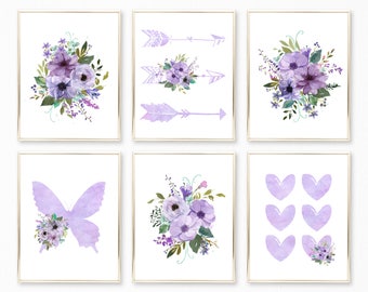 Printable. Digital Purple Floral Watercolor Nursery Art. Purple Nursery. Purple Prints Purple Floral Bedroom Purple Wall Art lilac lavender
