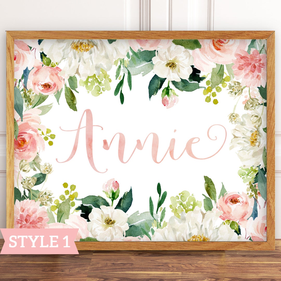 DIGITAL FILE -floral Nursery Name Sign. Personalized. Floral Nursery ...