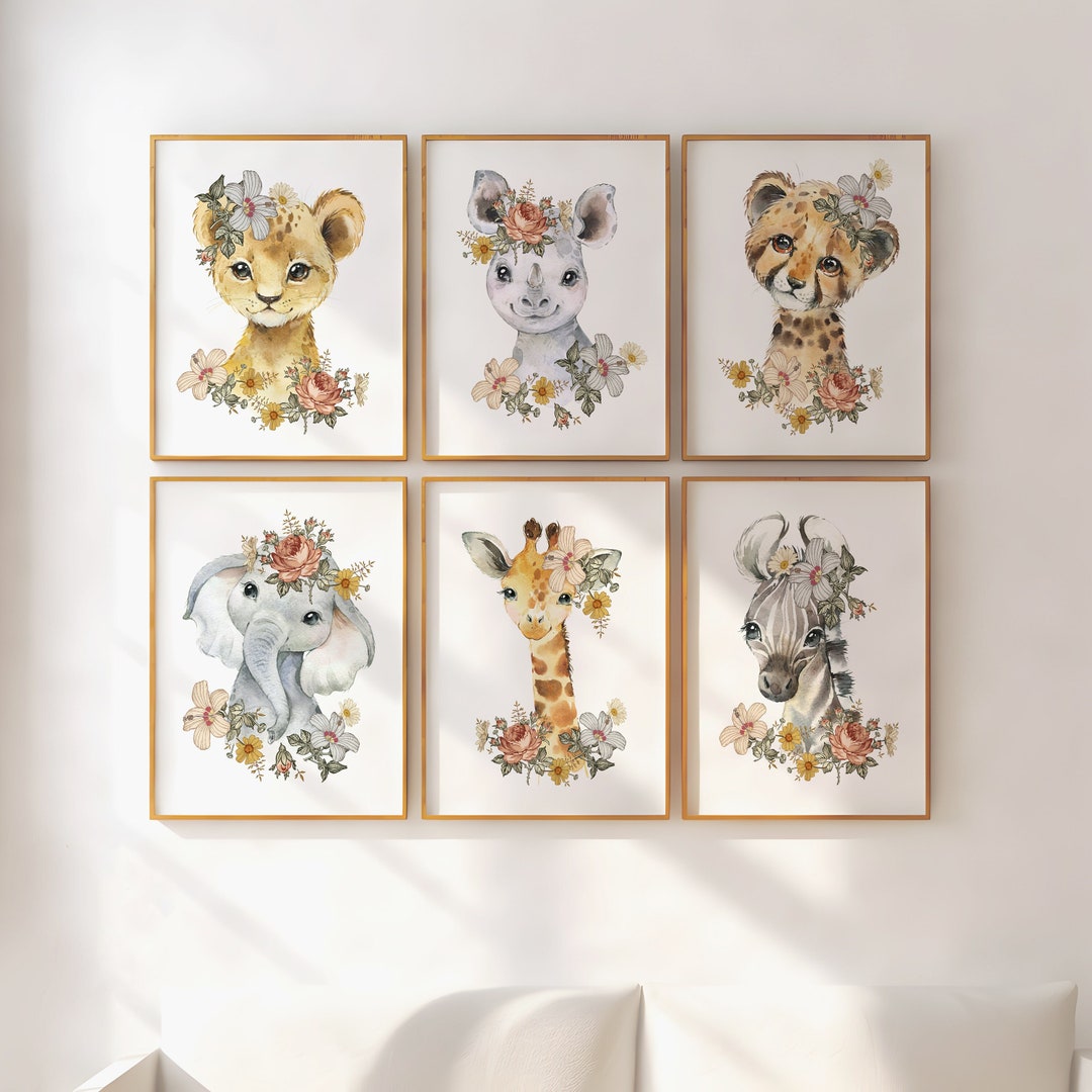 Floral Safari Nursery Wall Art. Printable Boho Safari Nursery Animal ...