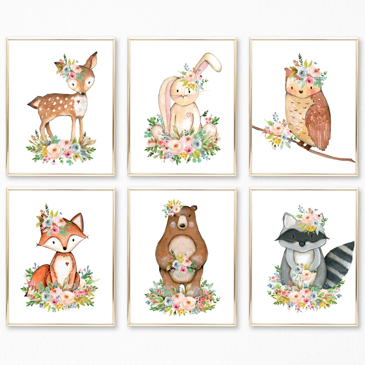 Set of 6 Woodland Nursery Prints. Nursery Decor. Girl Woodland Etsy