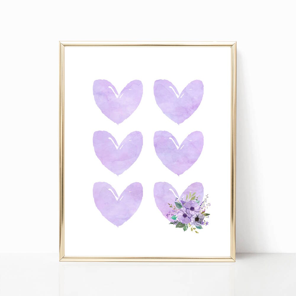 Purple Watercolor Hearts Nursery Art. Lilac Nursery Art. Lavender Nursery Wall Art. Lavender Nursery Decor. Lilac Nursery Decor. Purple Art
