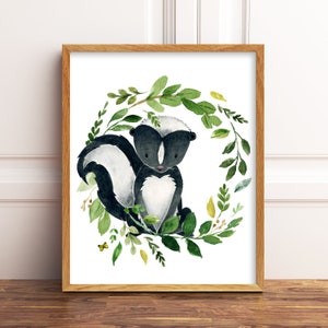 Printable Skunk Nursery Art. Skunk Print. Skunk Printable. Greenery Skunk. Skunk Art. Skunk Decor. Watercolor Skunk. Baby Skunk Print Art