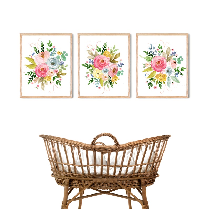 DIGITAL Floral Watercolor Wall Art. Baby Girl Nursery Prints. Etsy