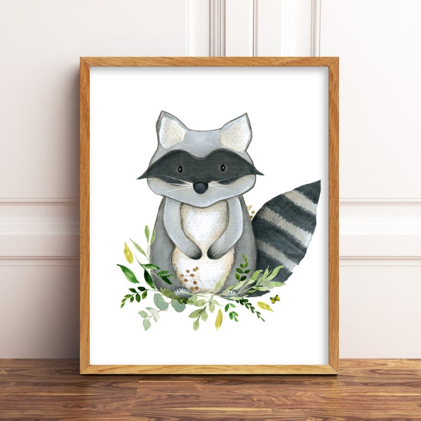 Raccoon Nursery Decor. Raccoon Printable. Watercolor Raccoon Print. Baby Raccoon Painting. Forest Animals Paintings. Children's Art. Digital