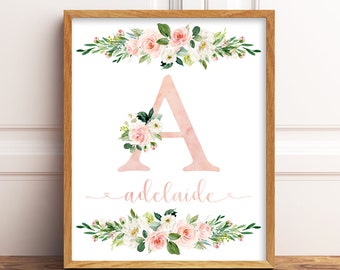 DIGITAL File - Custom Name Nursery Monogram JPEG file.  Nursery Decor Name. Little Girl Bedroom Decoration Monogram Wall Art Floral Monogram