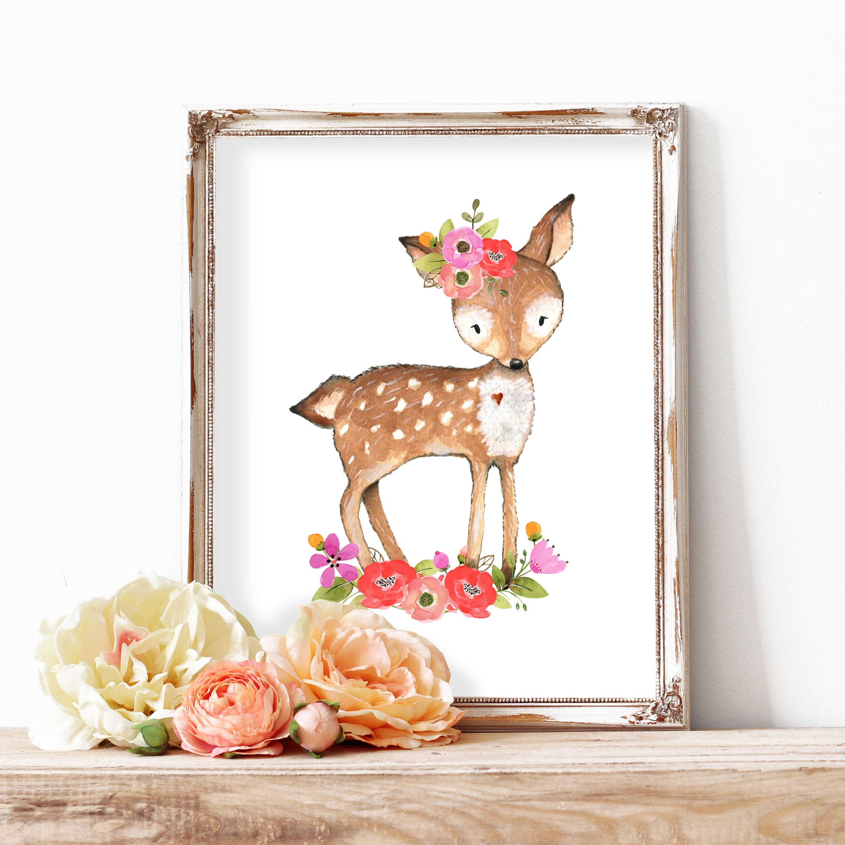 Girl Deer Nursery Art Print Deer Art Print Girl Floral Deer Etsy