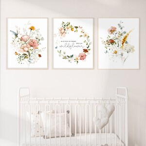 DIGITAL Floral Nursery Wall Art. Set of 3 in a Field of Roses She is a ...