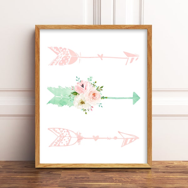 Tribal Nursery Decor. Pink and Mint Nursery Decor.  Arrows Nursery Print. Girl Tribal Nursery. Boho Nursery Print. Woodland Girl Nursery.