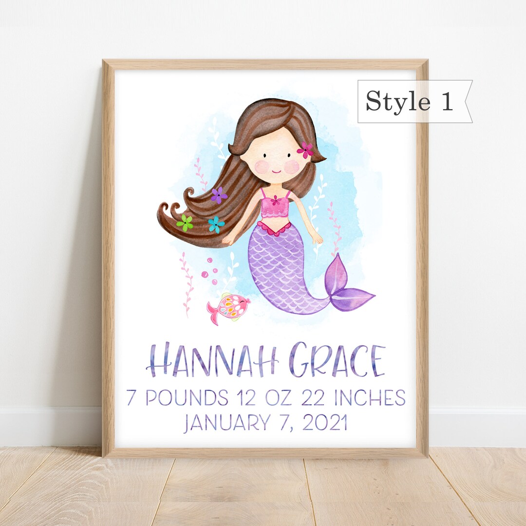 Digital File - Custom Mermaid Nursery Wall Art, Mermaid Birth ...