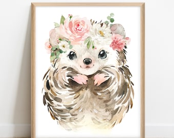 Igel Kinderzimmer Poster zum Ausdrucken. Igel Druck. Süßer Igel. Aquarell Igel Druck. Igel Kinderzimmer Art. Mädchen-Wand-Dekor