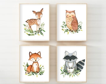 Digital Woodland Nursery Boy Prints, Woodland Forest Animals Wall Art, Woodland Nursery Decor Baby Shower Gift, Woodland Baby Shower Decor