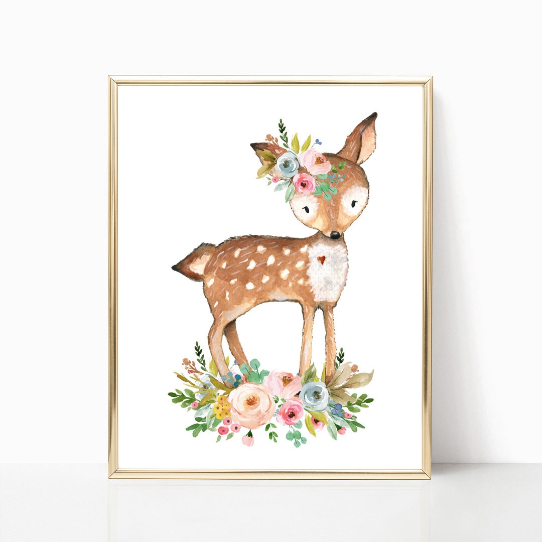 Deer Nursery Art. Blush Nursery. Deer Nursery Decor. Floral Deer Nursery Art. Fawn Nursery Print