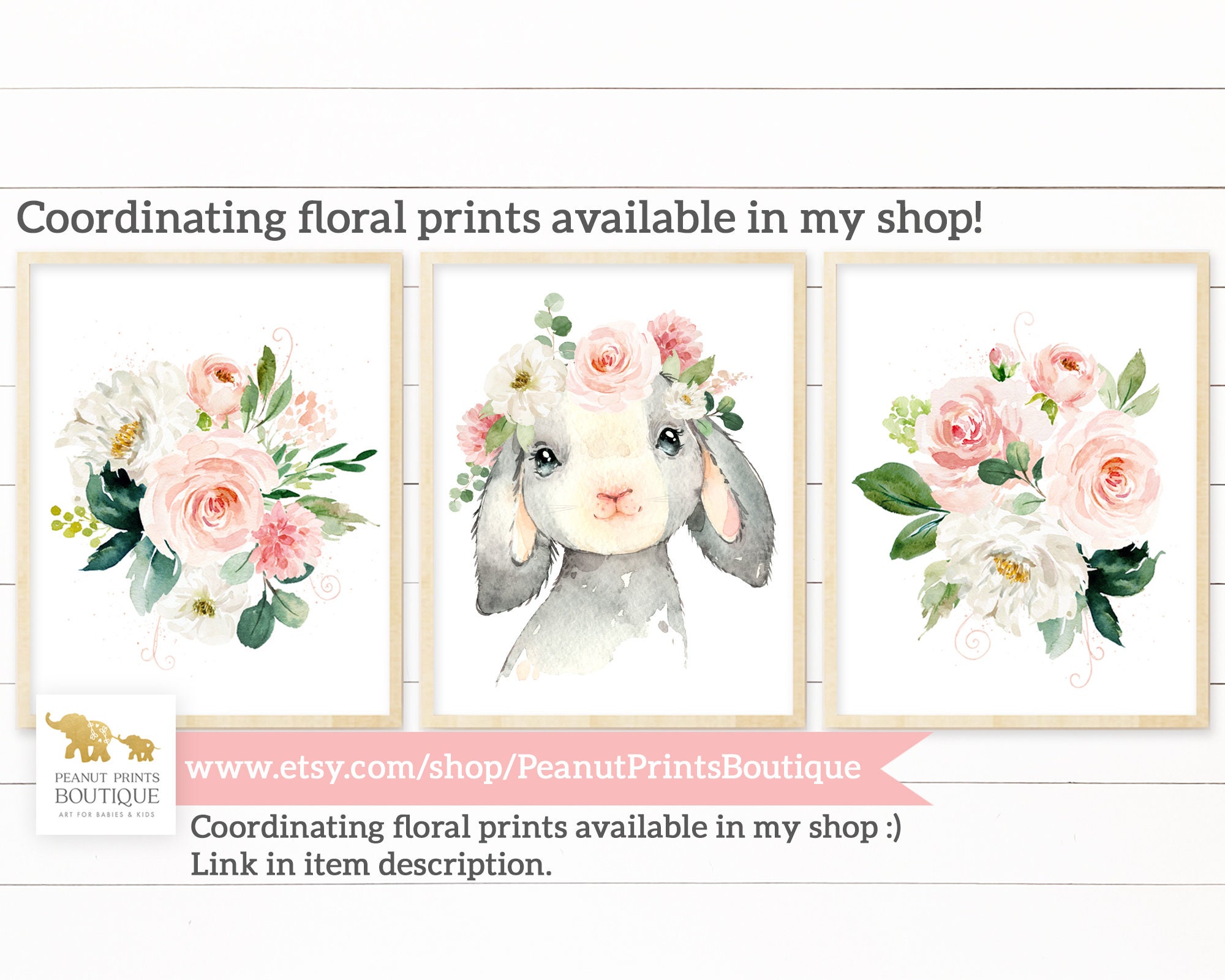 Printable Bunny Nursery Print. Floral Bunny Print. Cute Bunny | Etsy