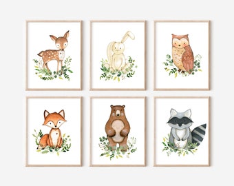 Digital- Greenery Nursery Wall Art, Woodland Nursery, Baby Boy Nursery Decor, Baby Animal, Kids Room Nursery Art, Forest Nursery, woodsy