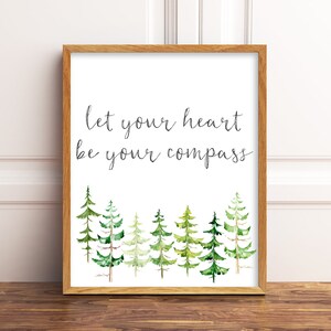 Let Your Heart Be Your Compass. Nature Quotes. Digital Instant Download. Watercolor Trees. Forest Nursery Theme Ideas. Nature Nursery