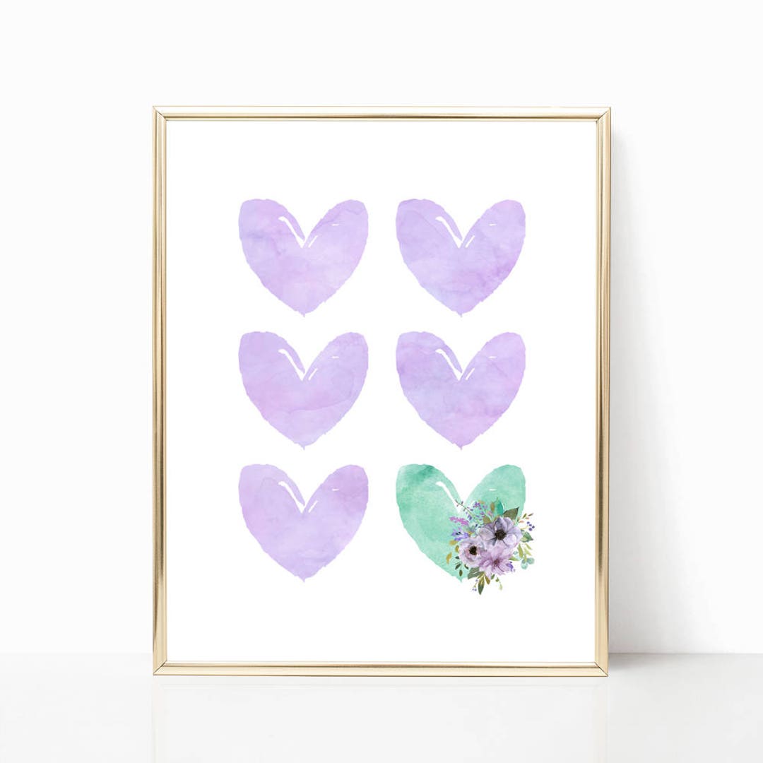 Purple and Teal Watercolor Hearts Nursery Art. Girl Nursery Art ...