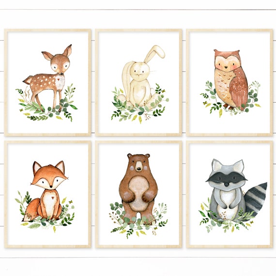 Printable Nursery Art Set of 6. Forest Nursery Decor. Boy Nursery Art. Boy Woodland Nursery Art. Woodland Nursery Prints. Forest Animals Art