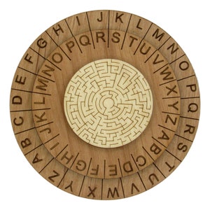Handmade Labyrinth Cipher Wheel – Premium Wooden Escape Room Puzzle Prop | Laser-Engraved Decoder Disk for Spy Games & Unique Gifts