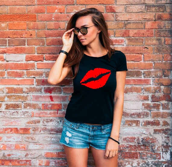 Kiss T shirt Lips T-shirt Lipstick Kiss Mark Ladies T-shirt | Etsy