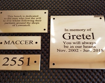 Polished BRASS plaques, brass memorial plaques, beautifully engraved. Available in SIXTEEN sizes with FREE delivery. Made In Sheffield.