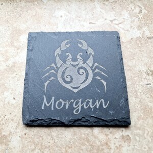 Personalised Star Sign Zodiac Slate Coaster. Engraved to your requirements this makes a great little gift. MADE IN SHEFFIELD