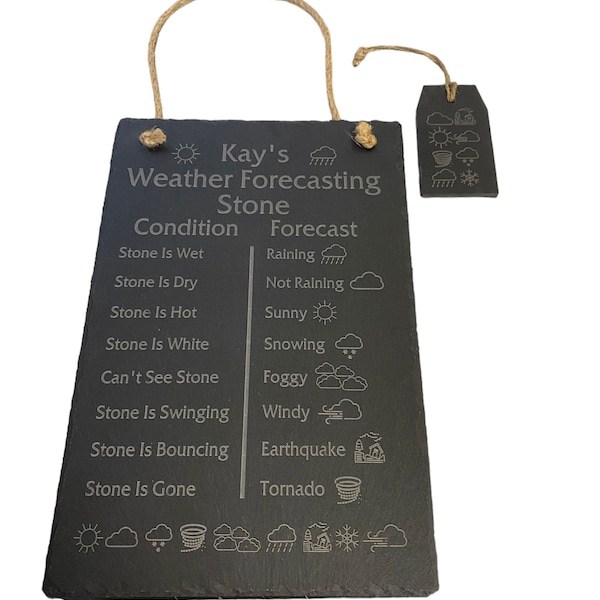 Fun Personalised Weather Forecasting Stone. A marvellous gift made from natural / reclaimed slate. MADE IN SHEFFIELD.