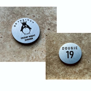 Personalised Golf Ball Markers in stainless steel, custom engraved / personalised to your individual requirements. A fantastic little gift!