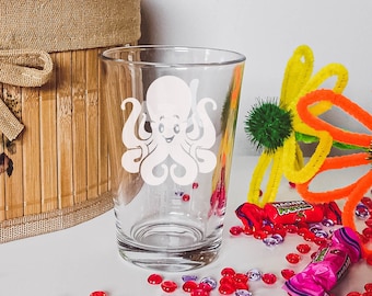 Custom Octopus Drinking Glasses for Kids with Name | Personalized Gifts for Kids | Etched Glassware