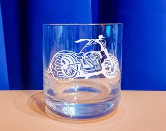 Personalized whiskey glass with name and motorcycle motif engraving Whiskey gift for men with desired engraving