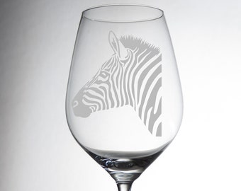 Custom Etched Wine Glass Zebra | Custom Engraved Gift