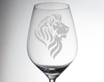 Custom Etched Wine Glass Lion | Custom Engraved Gift