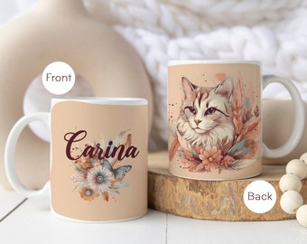Boho Cat Lover Coffee Mug | Cat Coffee Mug Personalized | Gift For Cat Lover | Custom Cat Mom Mug | Things For Cat Lovers
