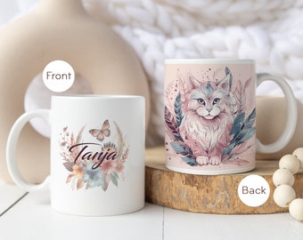 Personalisierte Boho Tasse Für Katzenliebhaber | Katzen Tasse Mit Wunschnamen | Geschenk Für Katzenbesitzer | Katzenmama Tasse